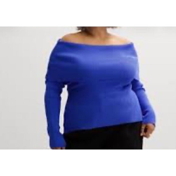 Plus Size 3X INTEMPO Off-the-Shoulder Long Sleeve Top Royal Blue NWT - Picture 2 of 2